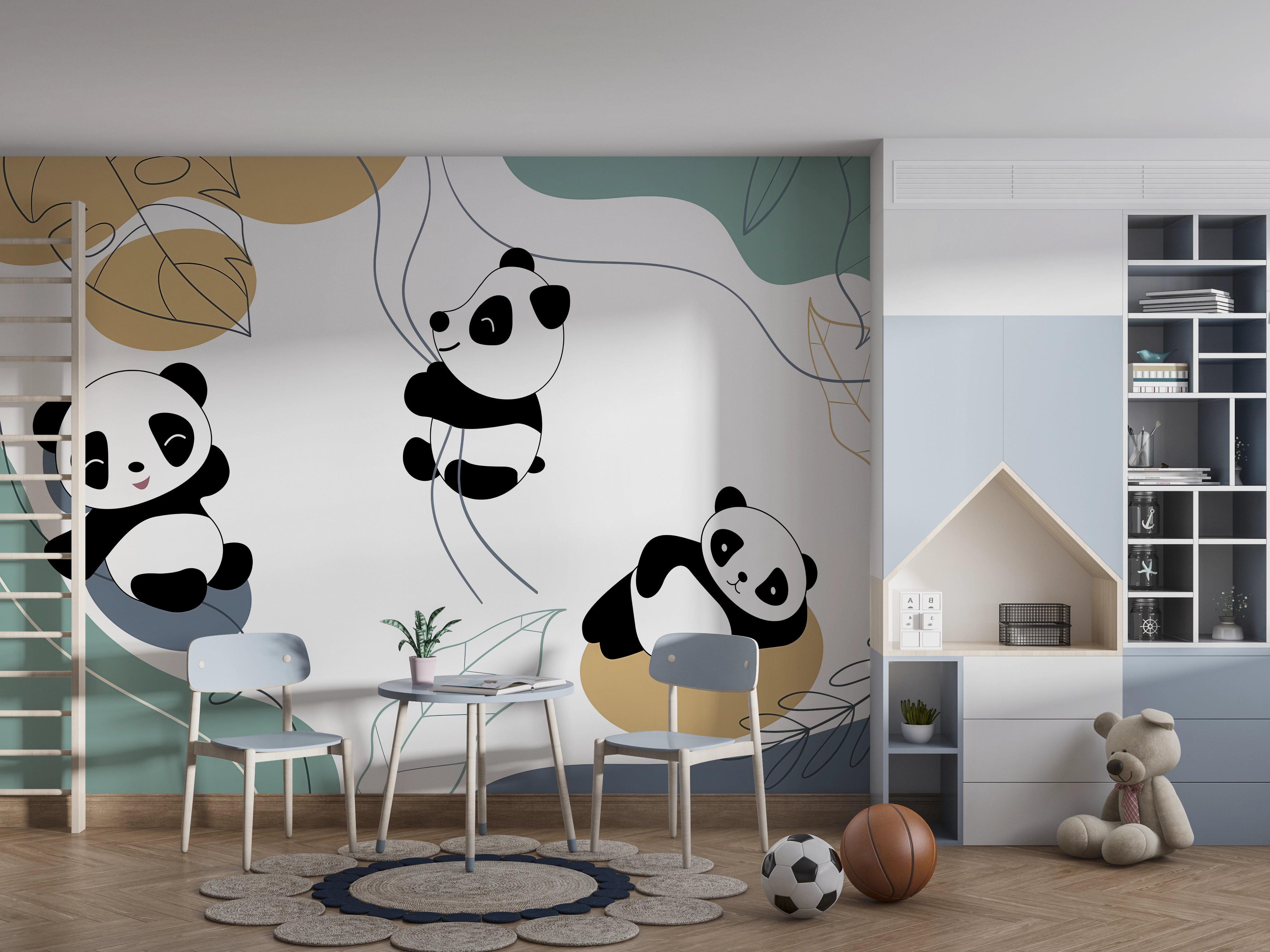 Cute little pandas panoramic wallpaper