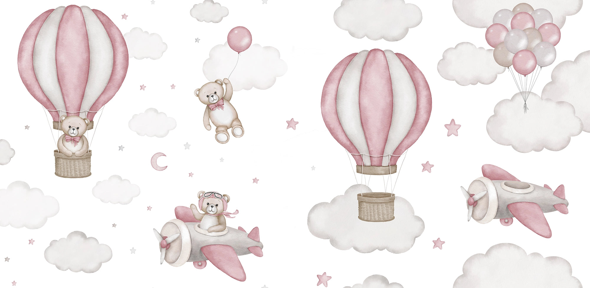 Hot Air Balloon Bear Panoramic Wallpaper