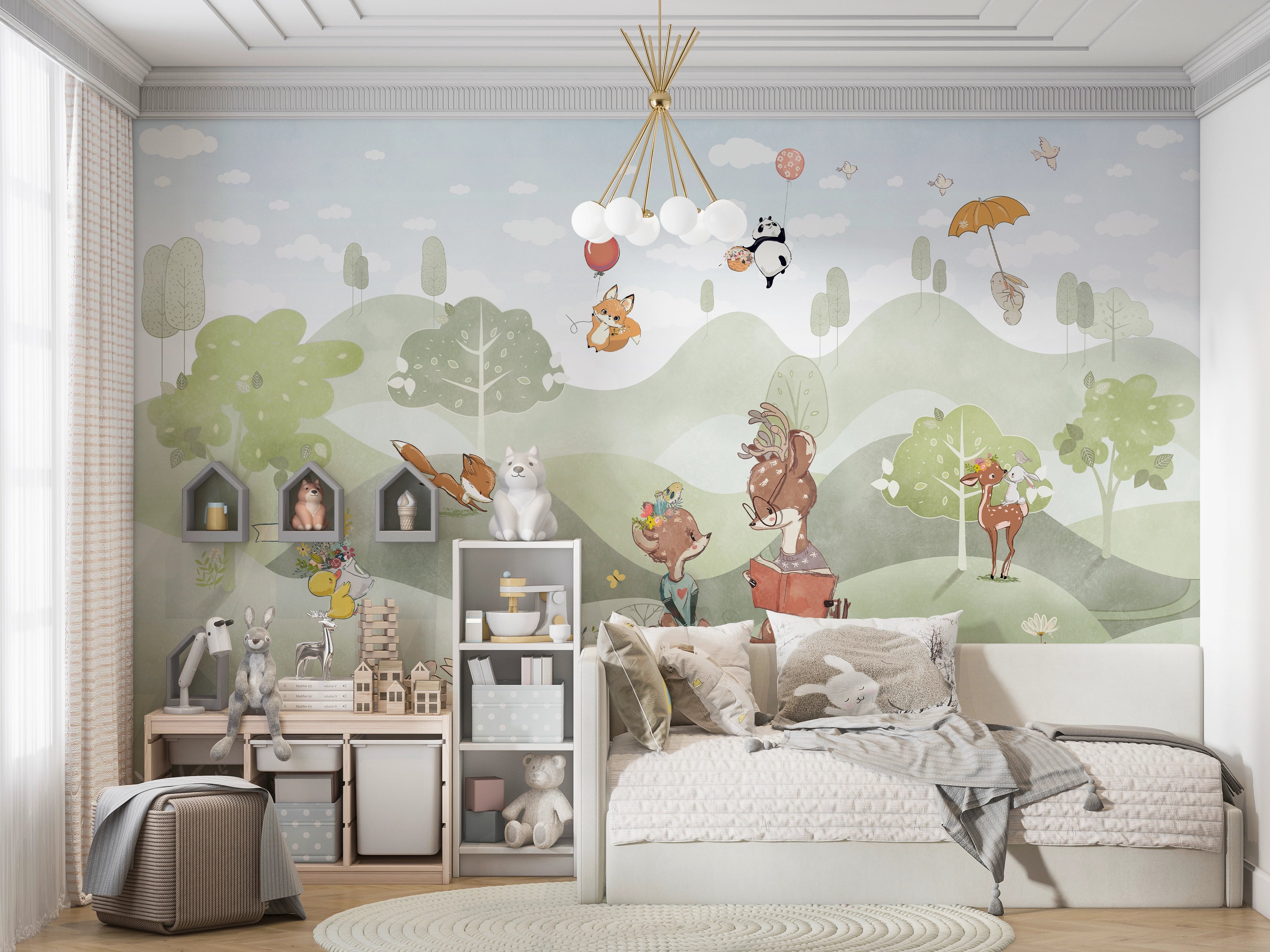 Panda &amp; Co Panoramic Wallpaper for Baby Room