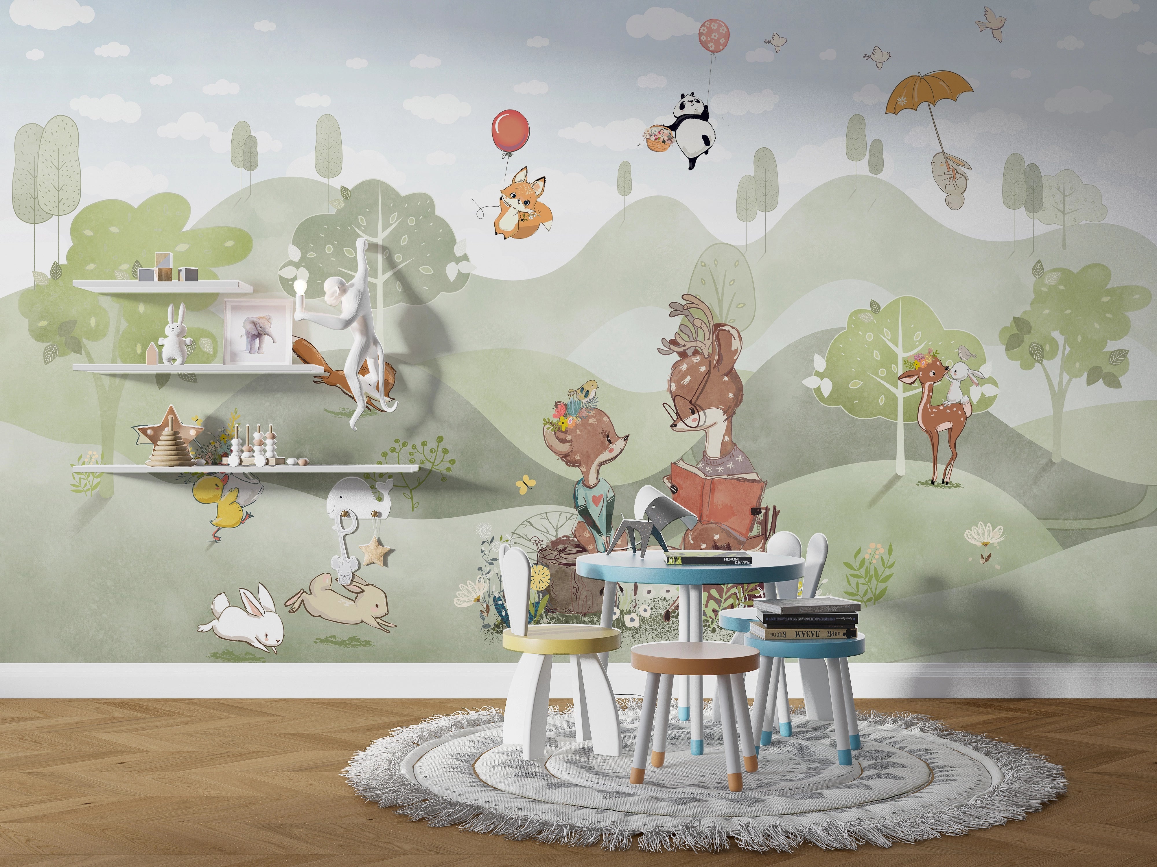 Panda &amp; Co Panoramic Wallpaper for Baby Room