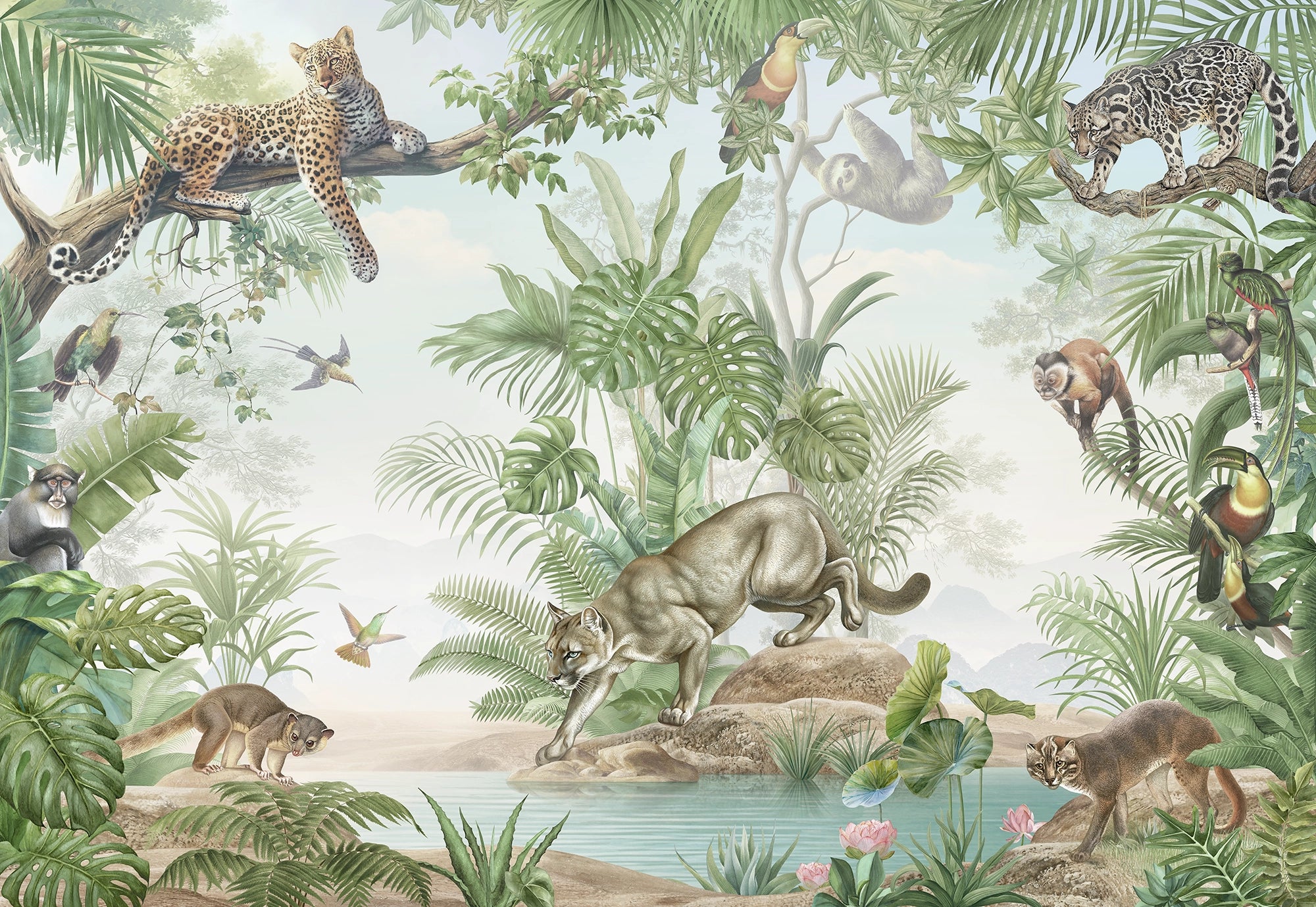 Trendy jungle animals wallpaper 