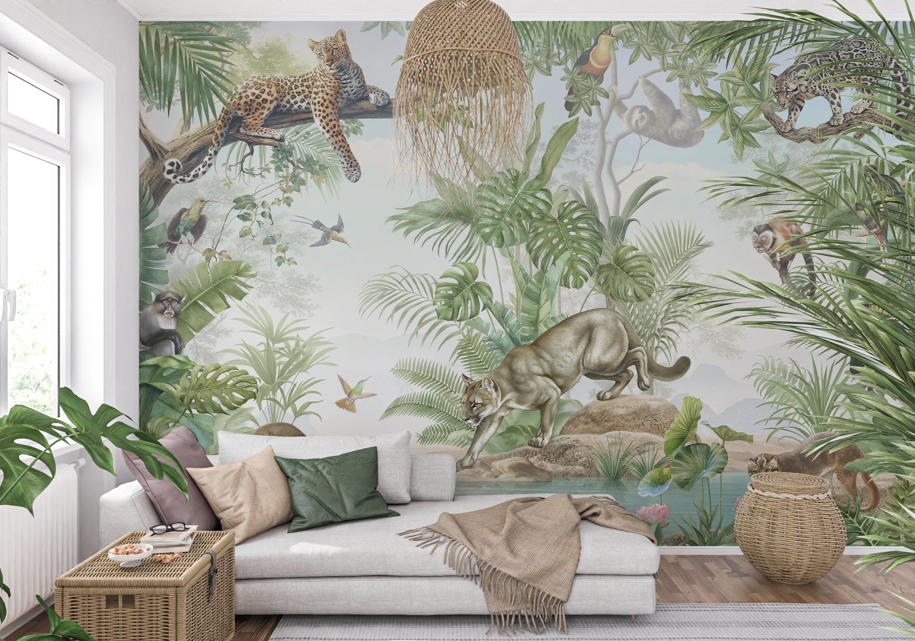 Trendy jungle animals wallpaper 