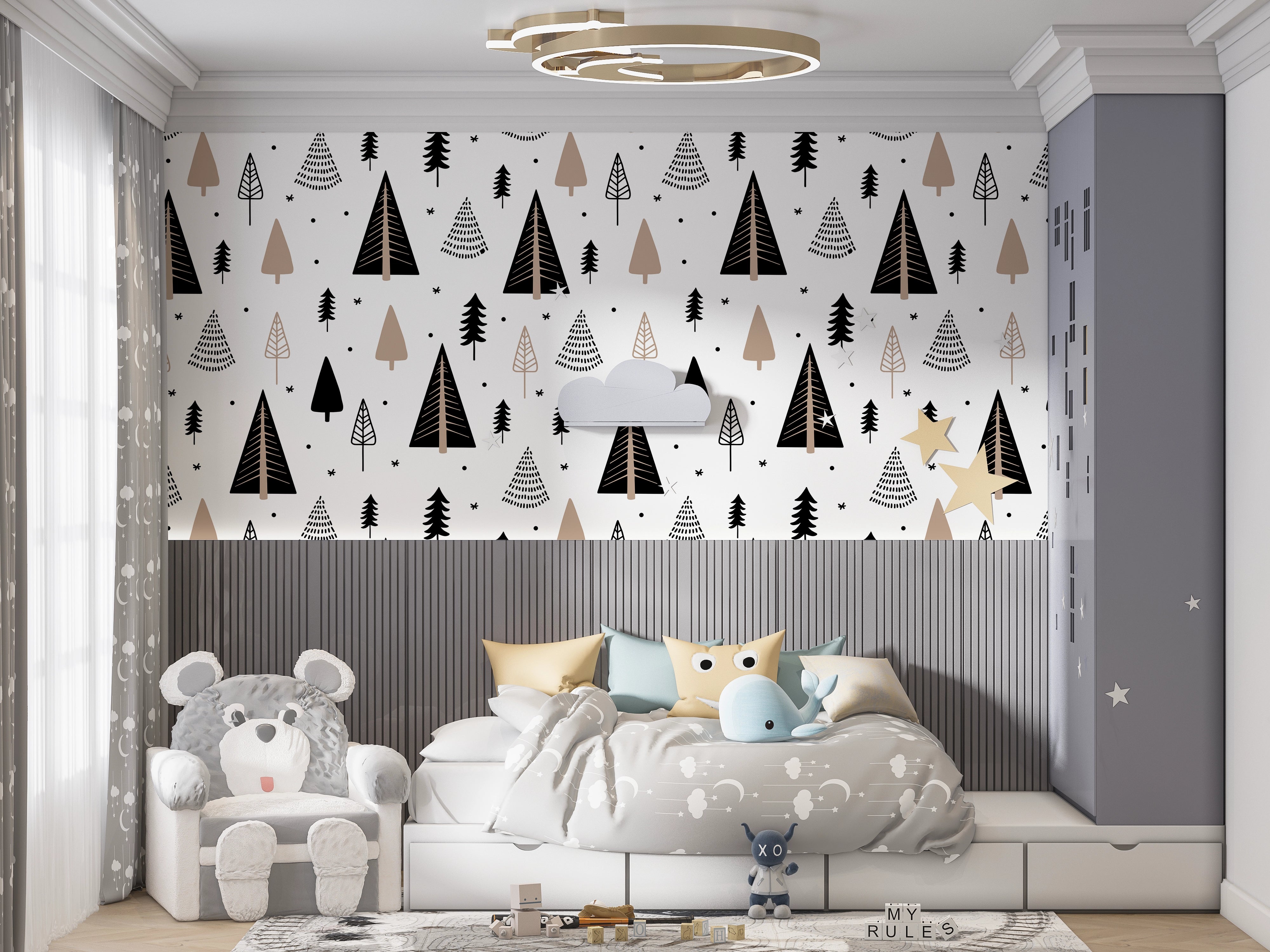 Wallpaper with small fir tree pattern