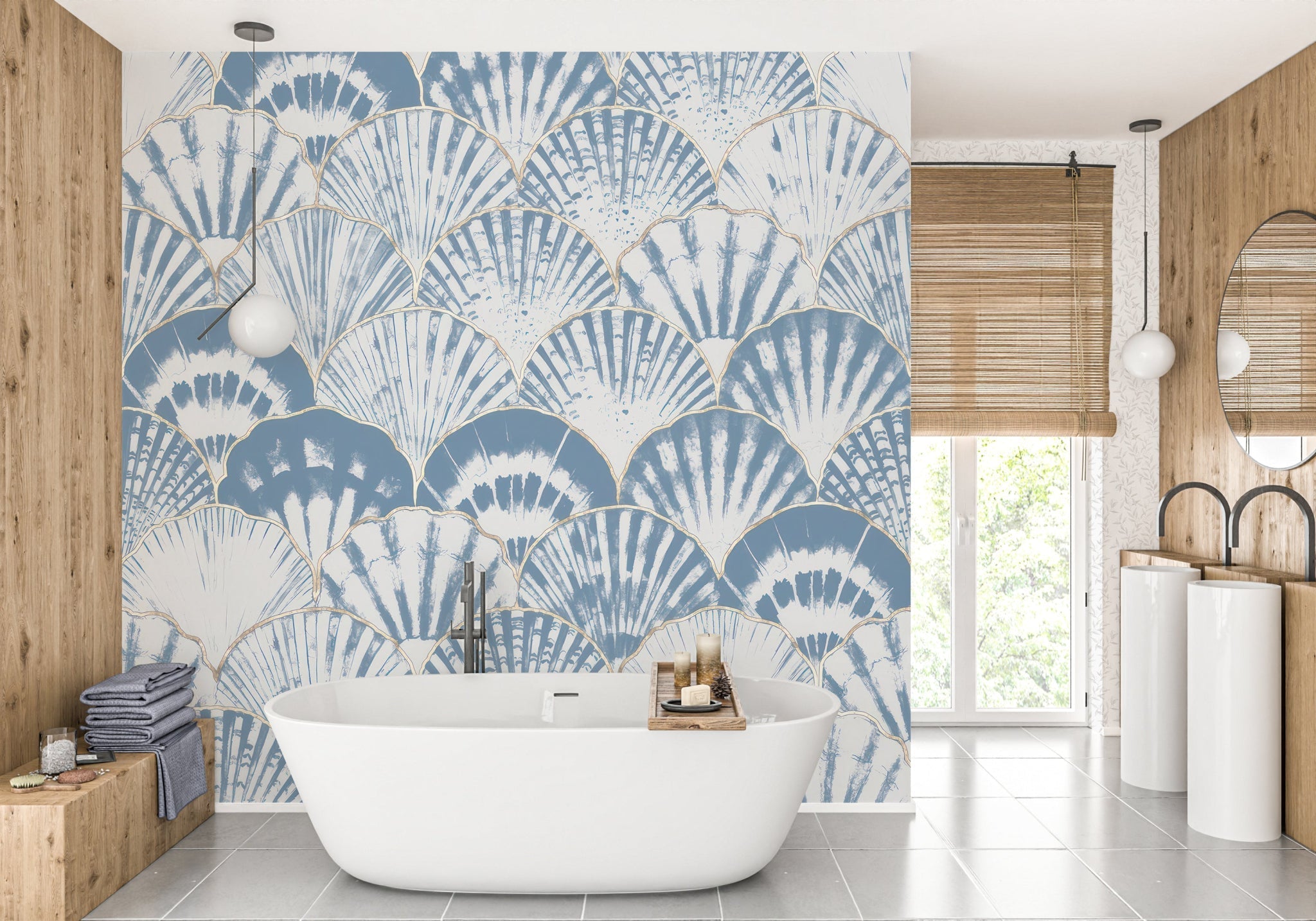 Papier Peint Salle de Bain Coquillages - Kam & Leon